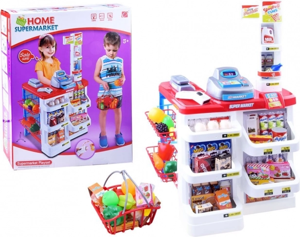 Supermarket pentru copii cu casă de marcat și scanner