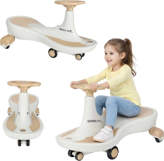 Vehicul gravitațional pentru copii Swing Fix S4 cu roți LED și muzică – Bej-alb