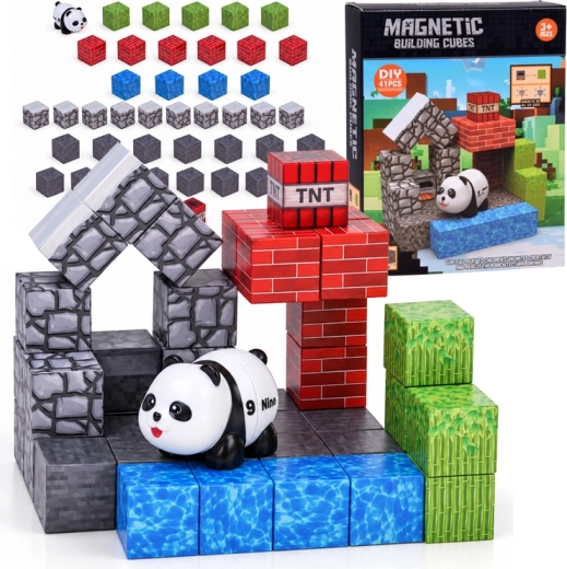 Cuburi de construcție magnetice Panda, 41 de piese