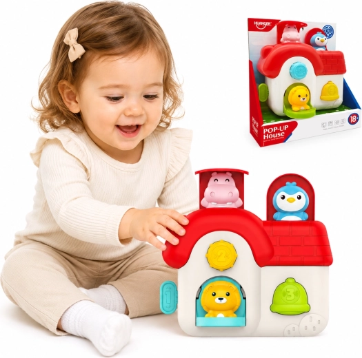 Woopie căsuță pop-up cu animăluțe – jucărie interactivă de manipulare 18m+