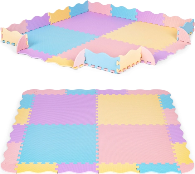 Covoraș de joacă din spumă tip puzzle cu țarc 141,5 × 141,5 cm, 24 piese IPLAY