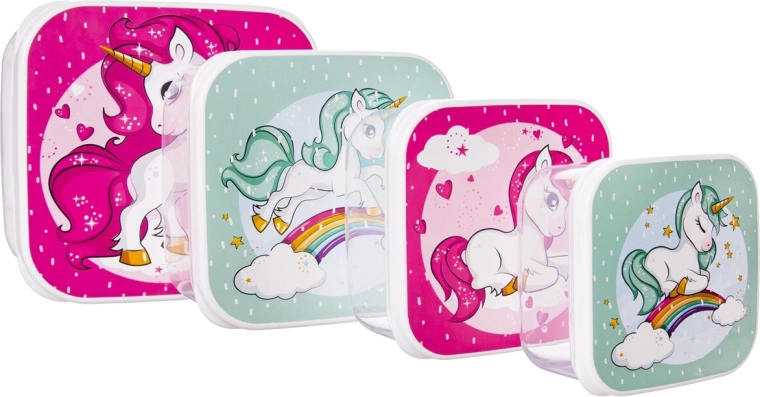 Set de cutii pentru gustări pentru copii cu motiv de unicorn (4 buc.)