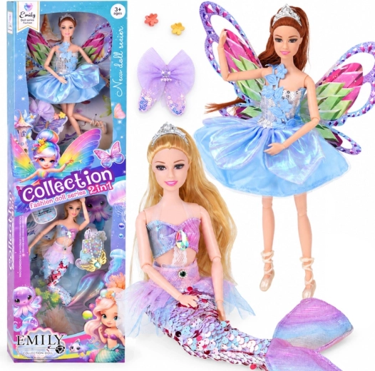 Set de păpuși Zâna Fluturaș și sirena 2 în 1