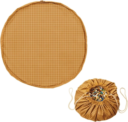 Play&Go noomad original pătură de joacă organică și sac pentru jucării 2în1 grid mustard