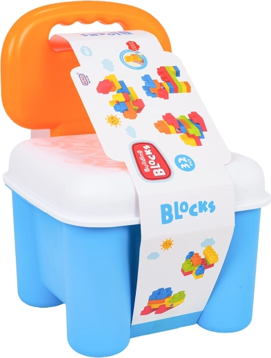 Set de cuburi moi de construcție cu taburet de depozitare, albastru