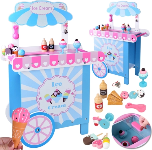 Stand de înghețată din lemn, în culori pastelate, pentru copii