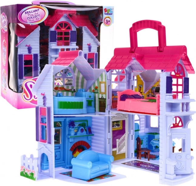 Căsuță pliabilă pentru copii cu figurine și mobilier