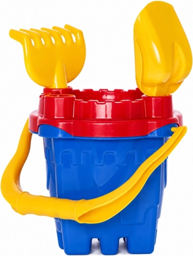 Set pentru nisip castel – găleată, sită, lopățică și greblă (4 buc.)