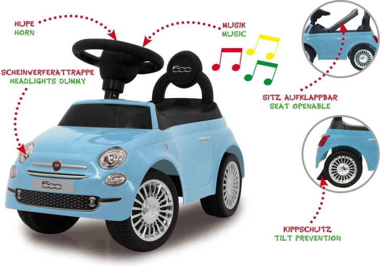 Premergător și mașinuță de împins Jamara Fiat 500 2în1, albastru