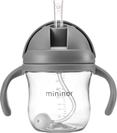 Mininor sticlă cu pai Tritan Grey Seal 330 ml