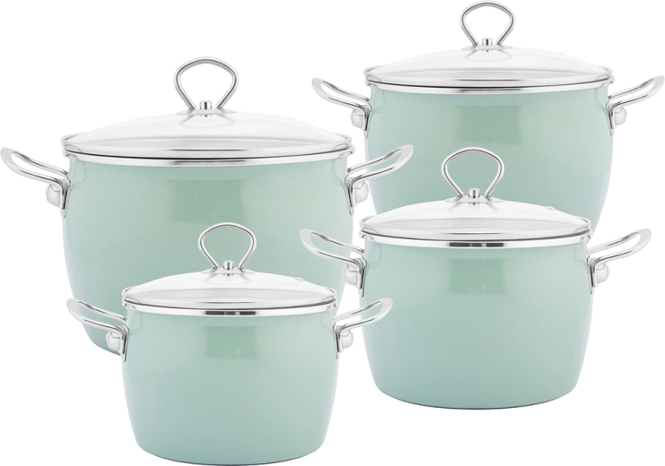 Set de oale emailate Balbina, 8 piese, salvie