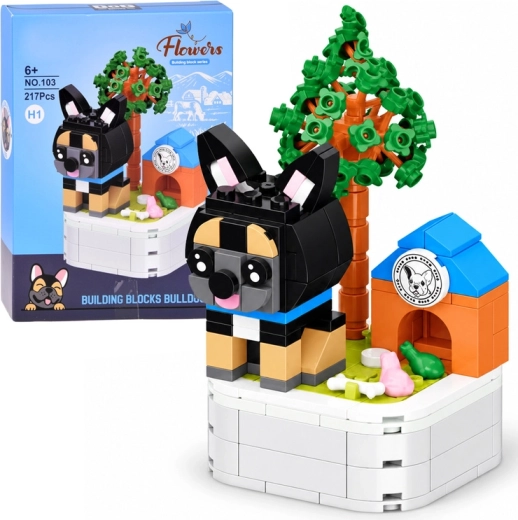 Set de construcție cățeluș pe suport – buldog, 217 piese