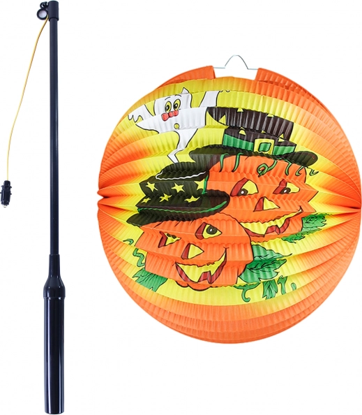 Lampion de Halloween dovleac vesel 25 cm cu baghetă luminoasă 40 cm