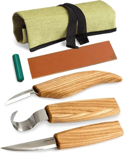 BeaverCraft S13 set extins pentru sculptat linguri (3 cuțite în husă + accesorii)