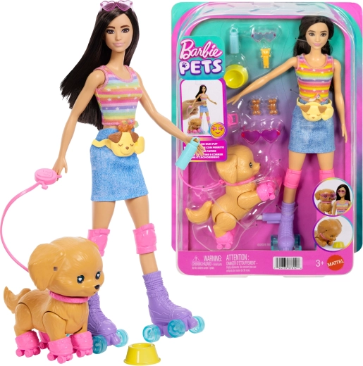 Barbie Pets – păpușă pe role cu cățeluș și accesorii