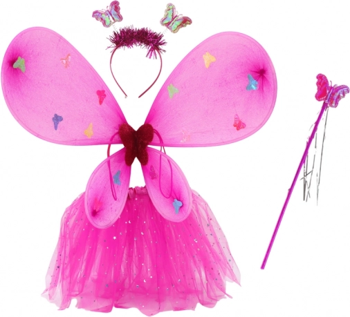 Costum de zână fermecat cu aripi de fluture – set roz închis pentru copii