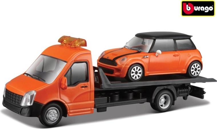 Bburago Platformă de tractare cu Mini Cooper S portocaliu