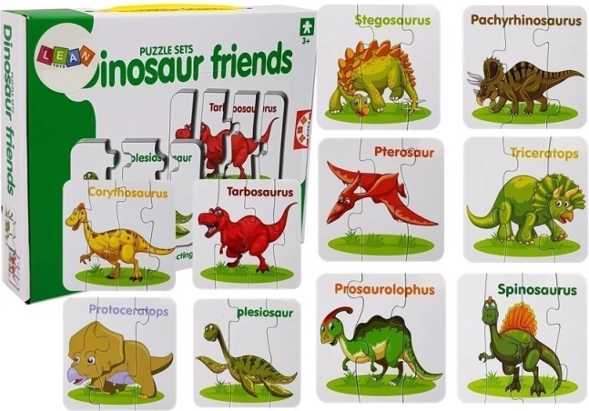 puzzle educaționale cu dinozauri – 10 perechi în engleză