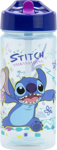 Sticlă de apă din plastic pentru copii STITCH 510 ml cu pai