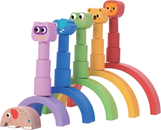 curcubeu din lemn pentru echilibru cu animale 2Kids