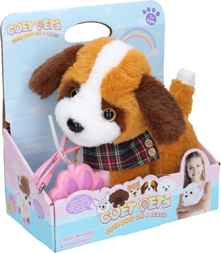 Câine de pluș care merge, cu efecte, pe cablu, 22 cm