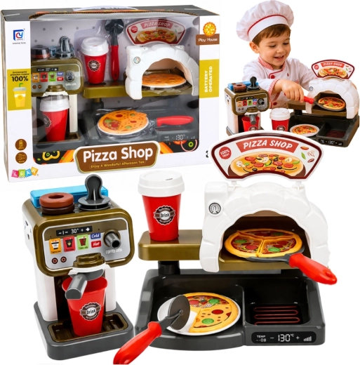 Set de pizzerie pentru copii cu cuptor de copt pizza și cafetieră (Pizza Shop)