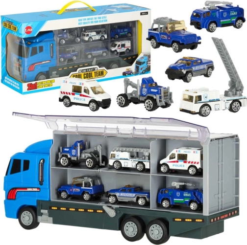 Camion de transport cu mașinuțe de poliție