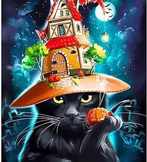 Pictură pe numere Pisică cu pălărie de Halloween 40 × 50 cm