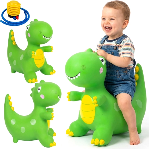 Costum gonflabil pentru copii dinozaur verde T‑Rex cu ventilator