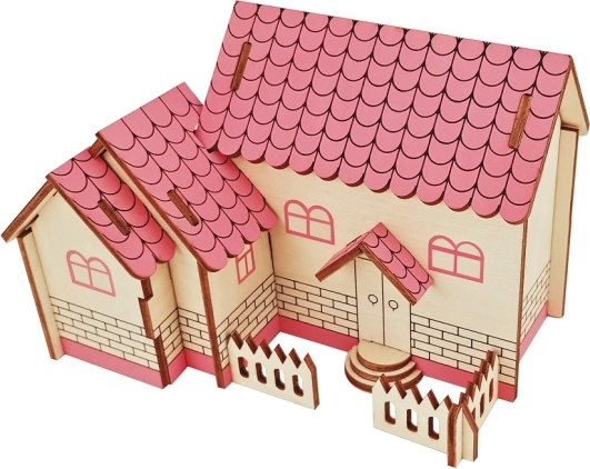 Puzzle 3D din lemn – casă mov