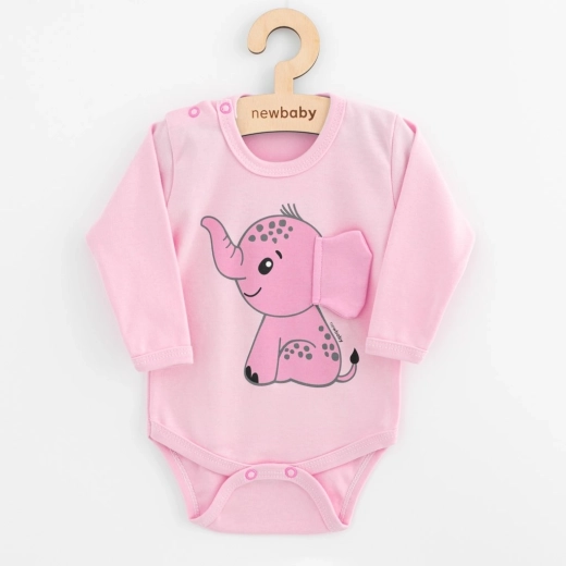 Body pentru bebeluși cu mânecă lungă NEW BABY Happy Elephant roz