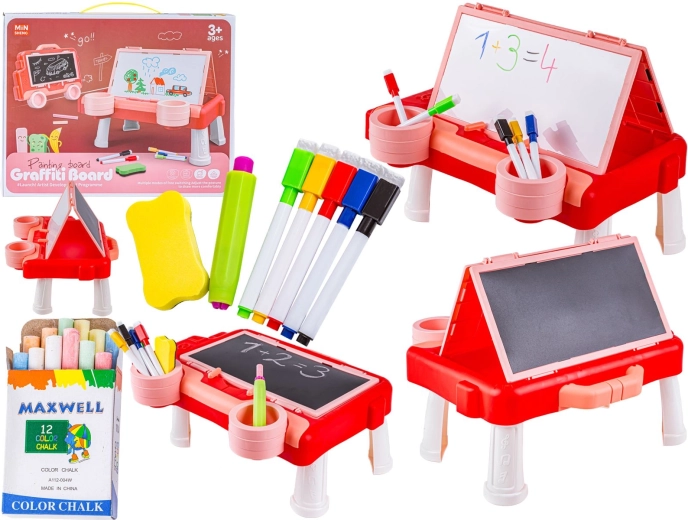 Tablă multifuncțională față-verso 2 în 1 pentru desen și scris – roz