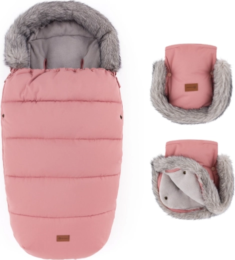 PETITE&MARS set de iarnă: sac de iarnă Comfy 4v1 + mănuși pentru cărucior Furry old rose