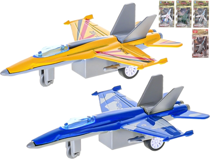 Avion militar metalic 11 cm cu mecanism pull-back, 6 modele