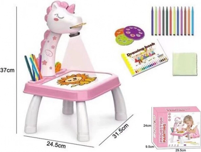 Proiector de desen cu unicorn, cu măsuță, pe baterii