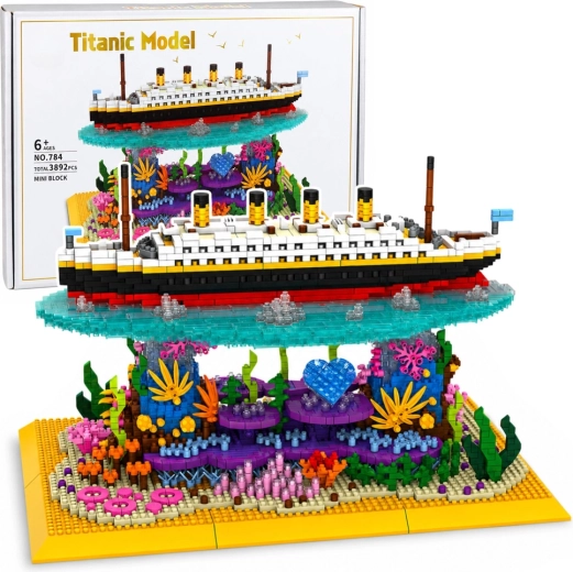 Set de construcție Titanic – model de pachebot oceanic pe recif de corali (3892 piese)