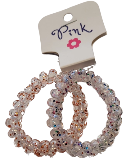 PINK elastice spiralate pentru păr cu sclipici, 2 buc.