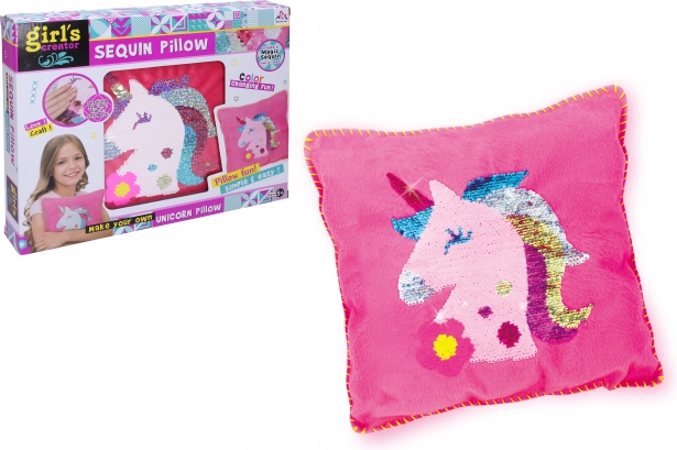Pernă unicorn cu paiete și cusut pentru copii