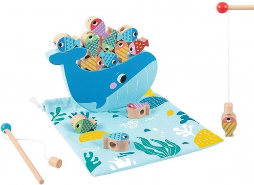 Joc din Lemn Tooky Toy Balena și Peștișorii Multifuncțional 4 în 1