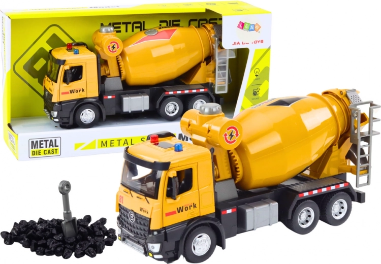 Betonieră auto galbenă cu lumini și sunete, acționare prin frecare