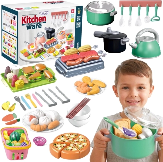 Set de bucătărie WOOPIE pentru gătit și tăiat, 108 piese, verde