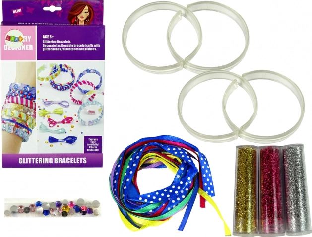 Set pentru confecționarea brățărilor DIY cu sclipici și panglici