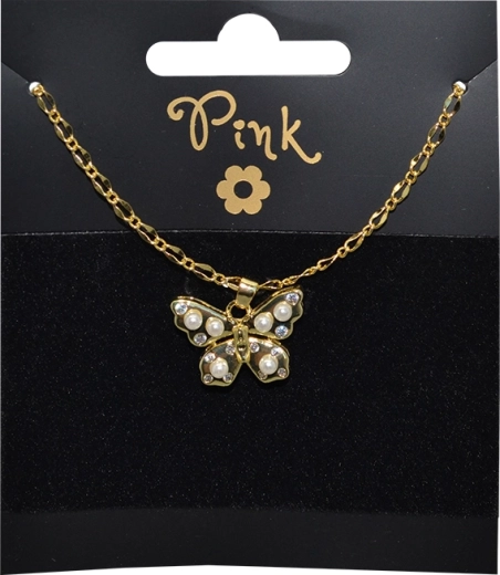 Colier placat cu aur cu pandantiv fluture și perle