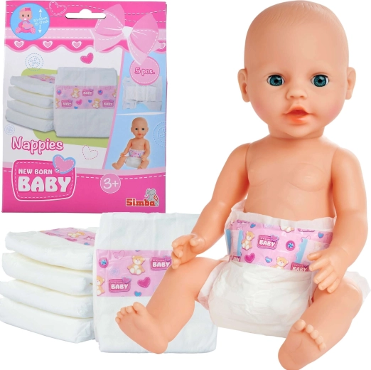 Scutece pentru păpușă Simba New Born Baby - 5 bucăți