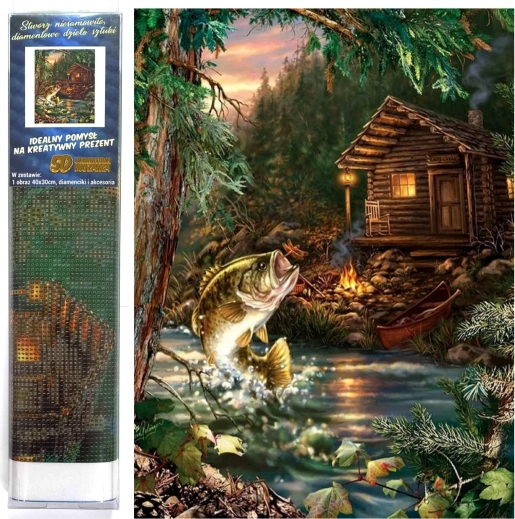 Set creativ Pictură cu diamante Cabana pescărească 30x40 cm
