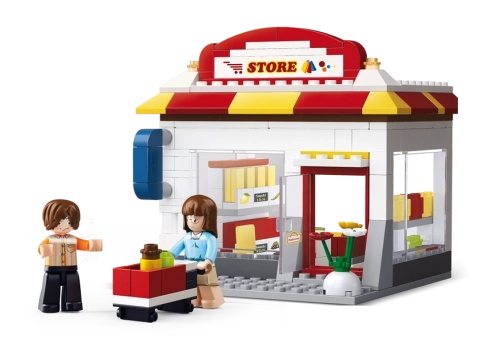 Sluban Town set de construcție magazin alimentar 186 de piese + 2 figurine