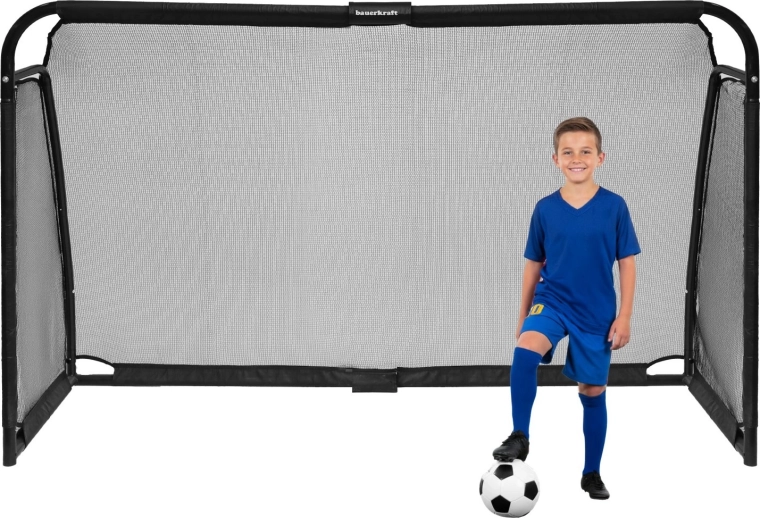 Poartă de fotbal Bauerkraft 300 × 200 × 90 cm, din oțel, neagră