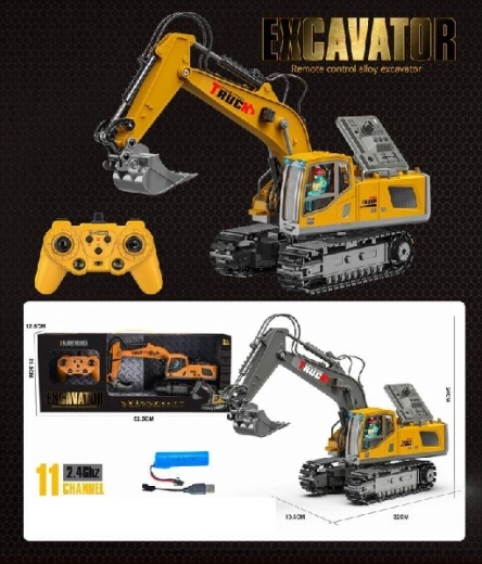 Excavator pe șenile telecomandat din metal și ABS, 11 canale