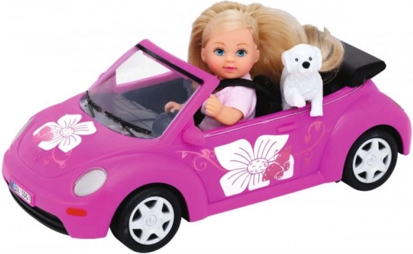 Păpușa Evička cu mașina New Beetle și set de picnic