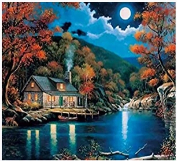 Norimpex Pictură după numere Casă lângă lac noaptea 40 × 50 cm